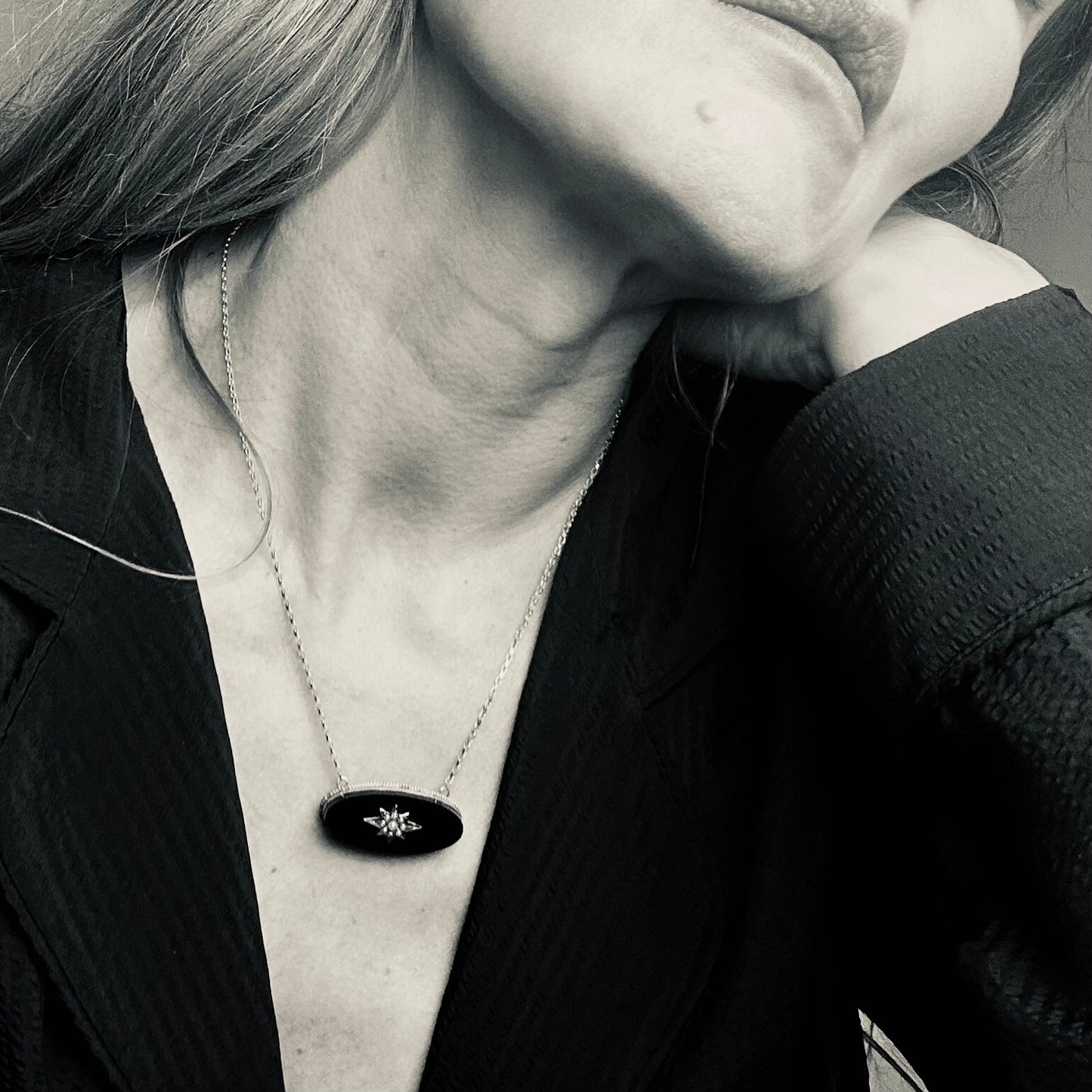 Victorian Onyx & Seed Pearl Star Necklace