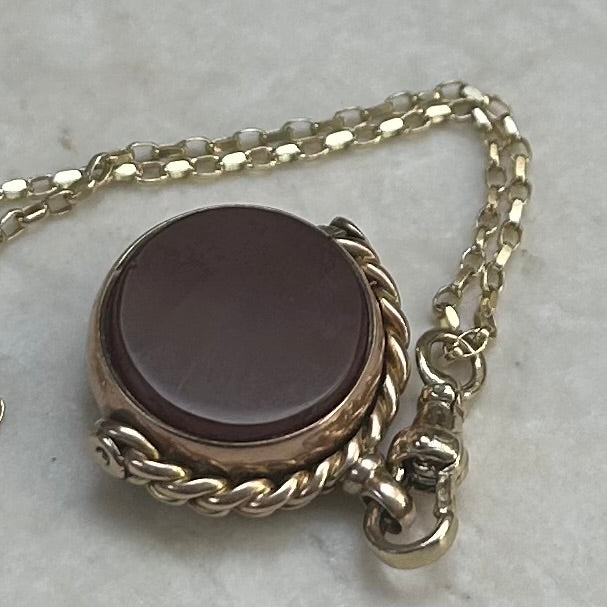 Victorian Bloodstone & Carnelian Spinning fob charm Neclace
