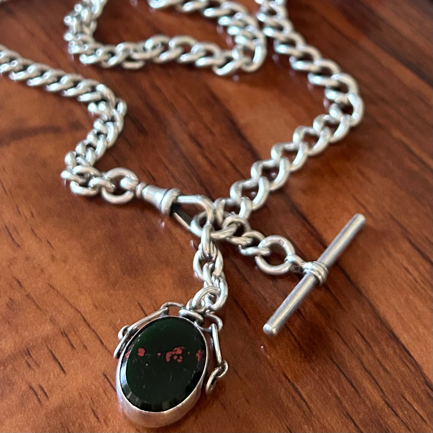 Antique unisex carnelian and bloodstone spinner Necklace