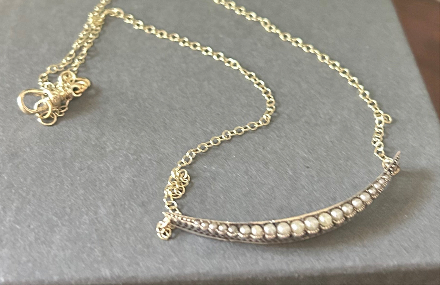 Victorian pearl seed brooch conversion necklace