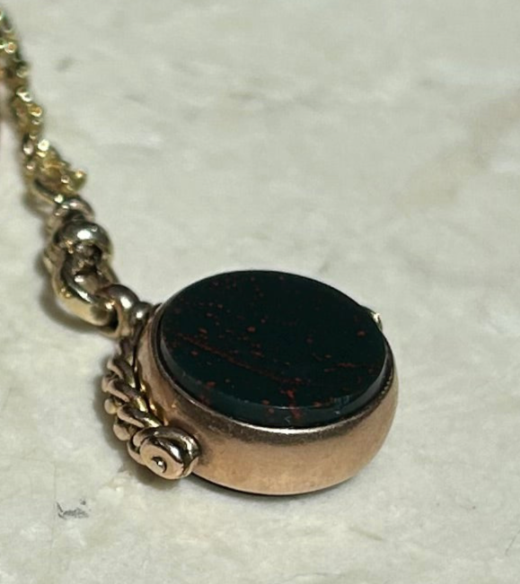 Victorian Bloodstone & Carnelian Spinning fob charm Neclace