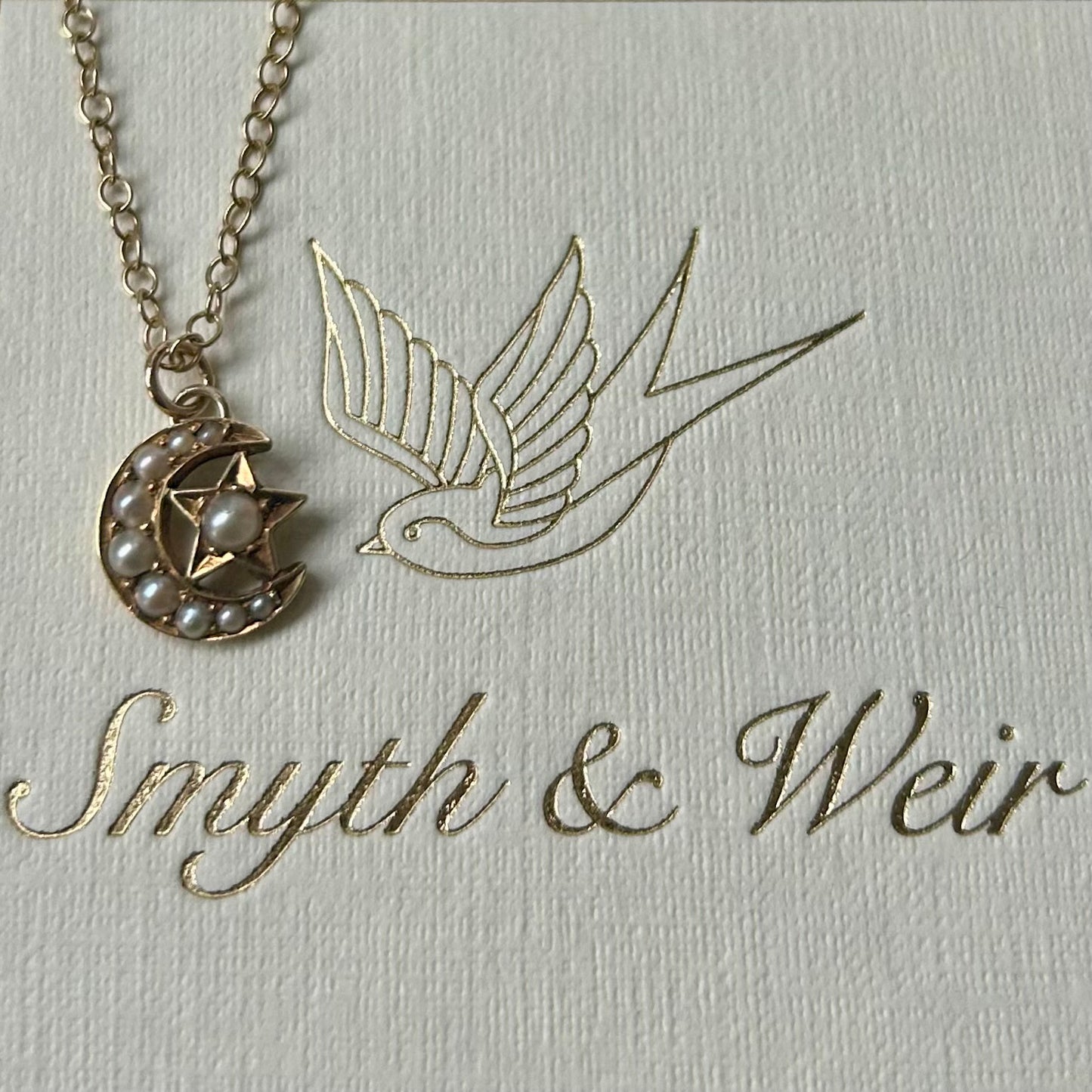 Antique Seed Pearl Crescent Star Necklace
