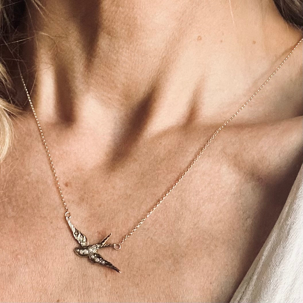Antique Seed Pearl Swallow Necklace