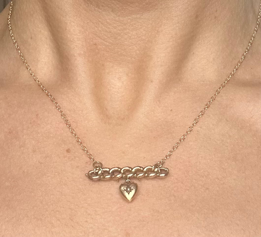 Antique bar and heart pendant necklace