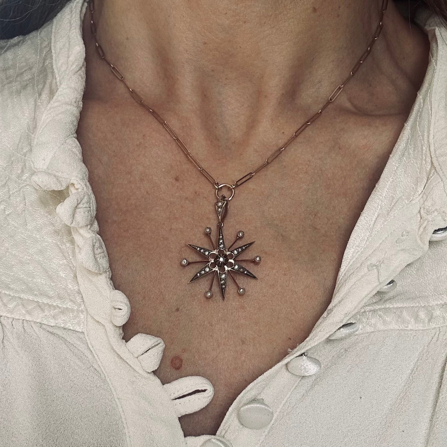 Victorian Starburst Seed Pearl Neclace