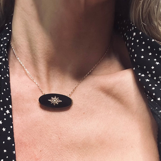 Victorian Onyx & Seed Pearl Star Necklace
