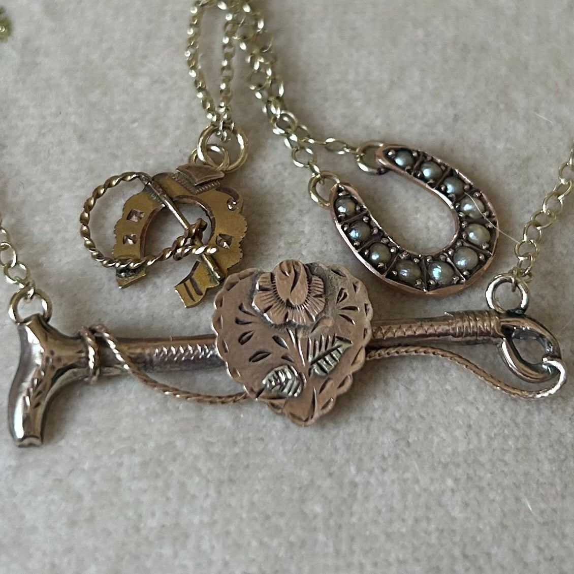 Victorian Gold Ridding crop & Heart Necklace