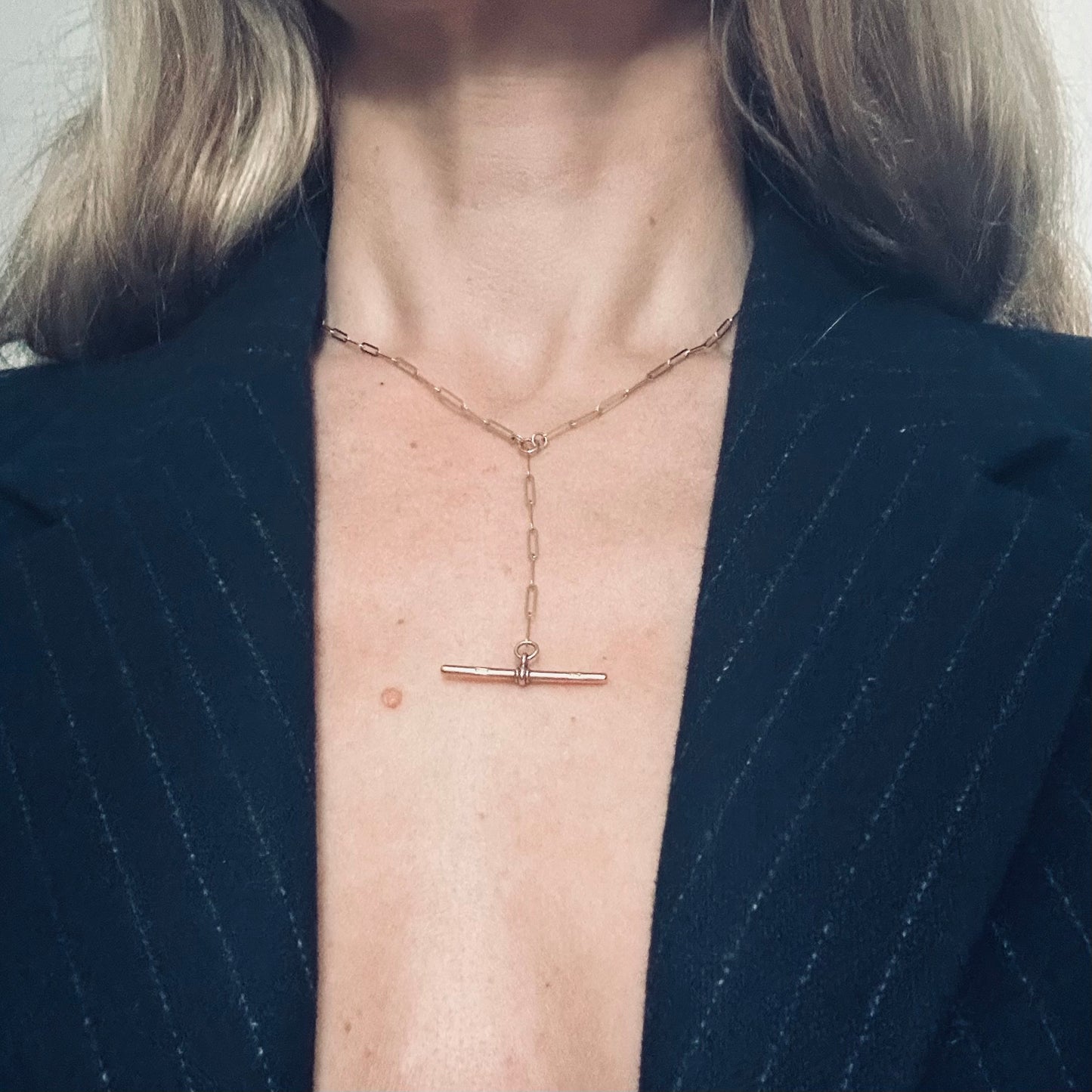 Antique Gold T bar Pendant Necklace