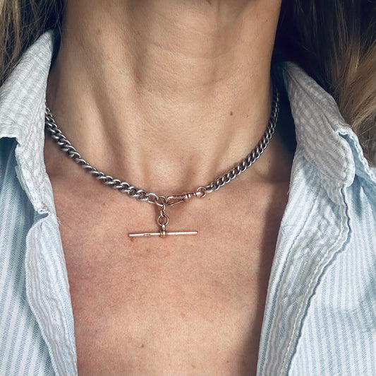 Antique Silver & Rose Gold T.bar  Necklace