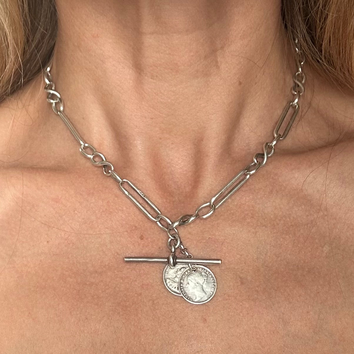 Silver Victorian Love Coin Necklace