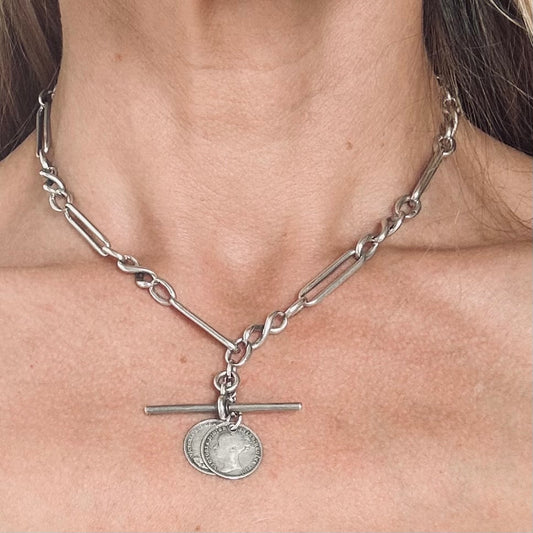Silver Victorian Love Coin Necklace