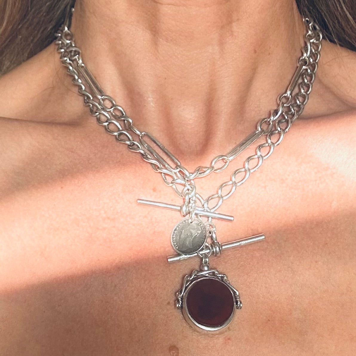 Antique Carnelian and Bloodstone Spinner Necklace