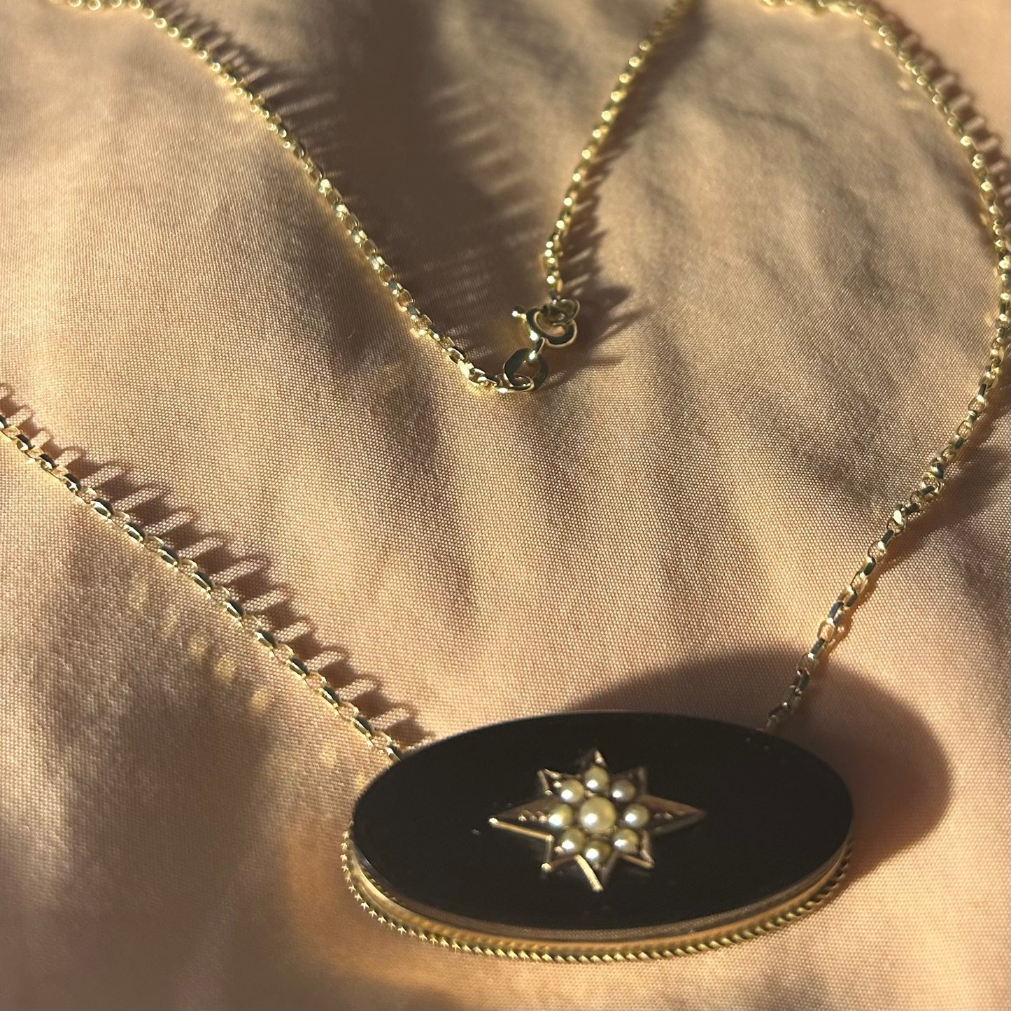 Victorian Onyx & Seed Pearl Star Necklace