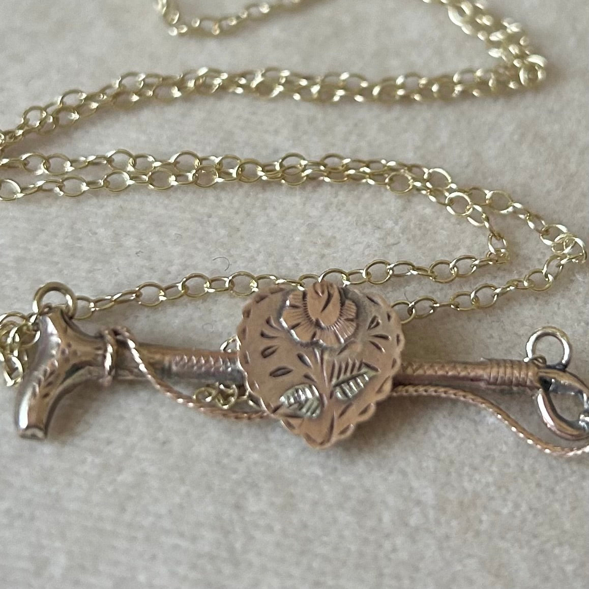 Victorian Gold Ridding crop & Heart Necklace