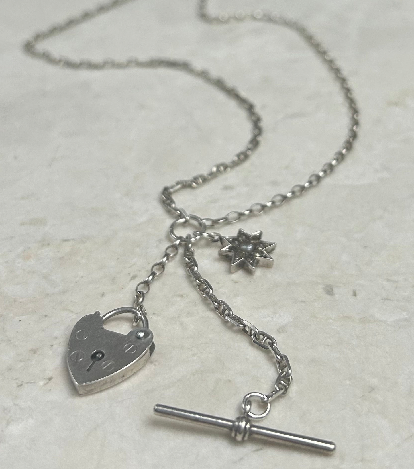 Vintage Silver mixed link charm Necklace