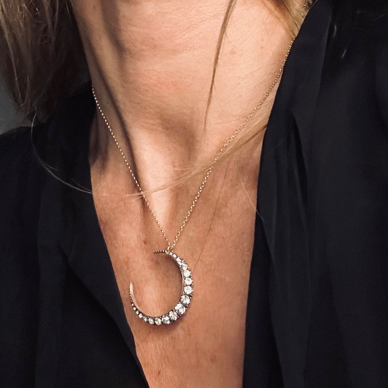 Antique Paste Crescent Moon Necklace