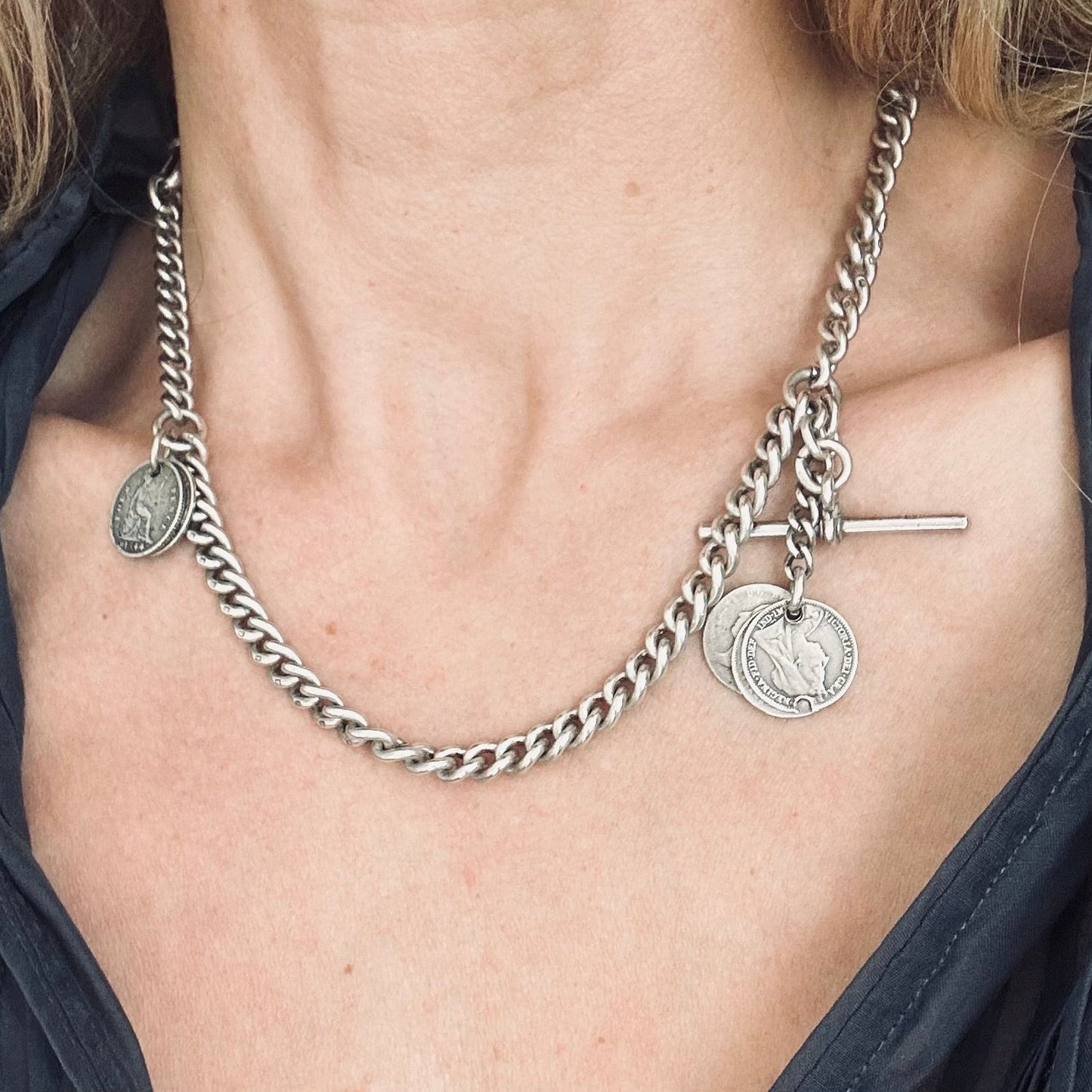 Unisex Antique Silver Coin Necklace