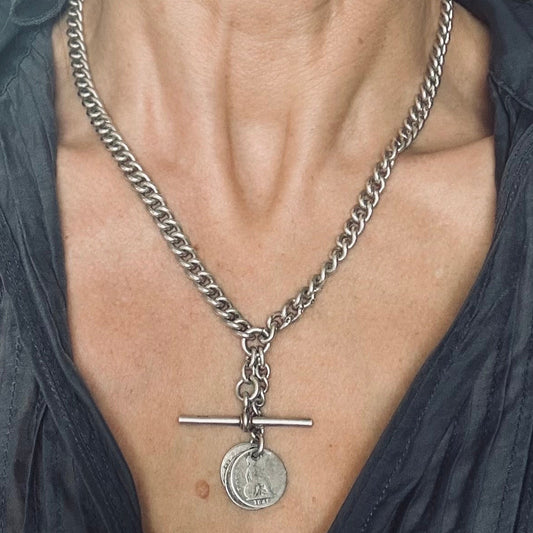 Unisex Antique Silver Coin Necklace