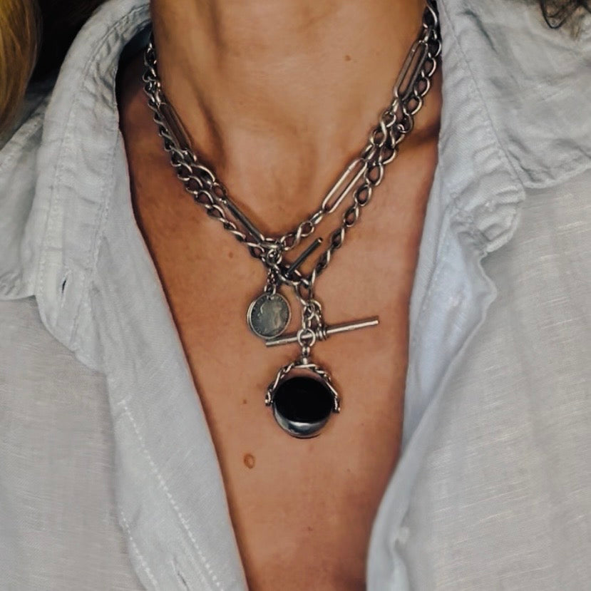 Silver Victorian Love Coin Necklace