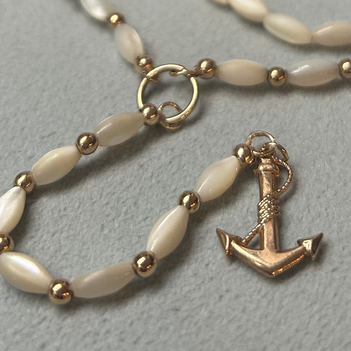 Mother of Pearl & Anchor Lariat Neclace