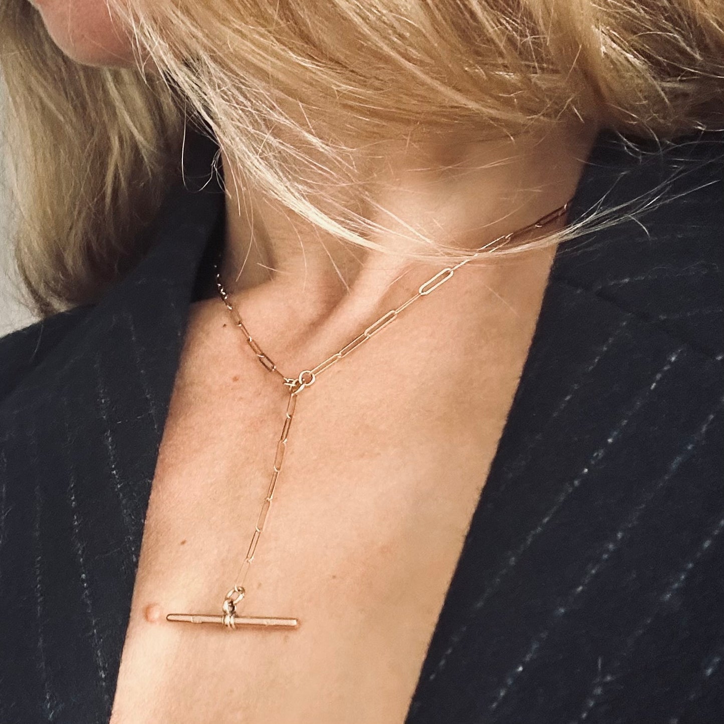 Antique Gold T bar Pendant Necklace