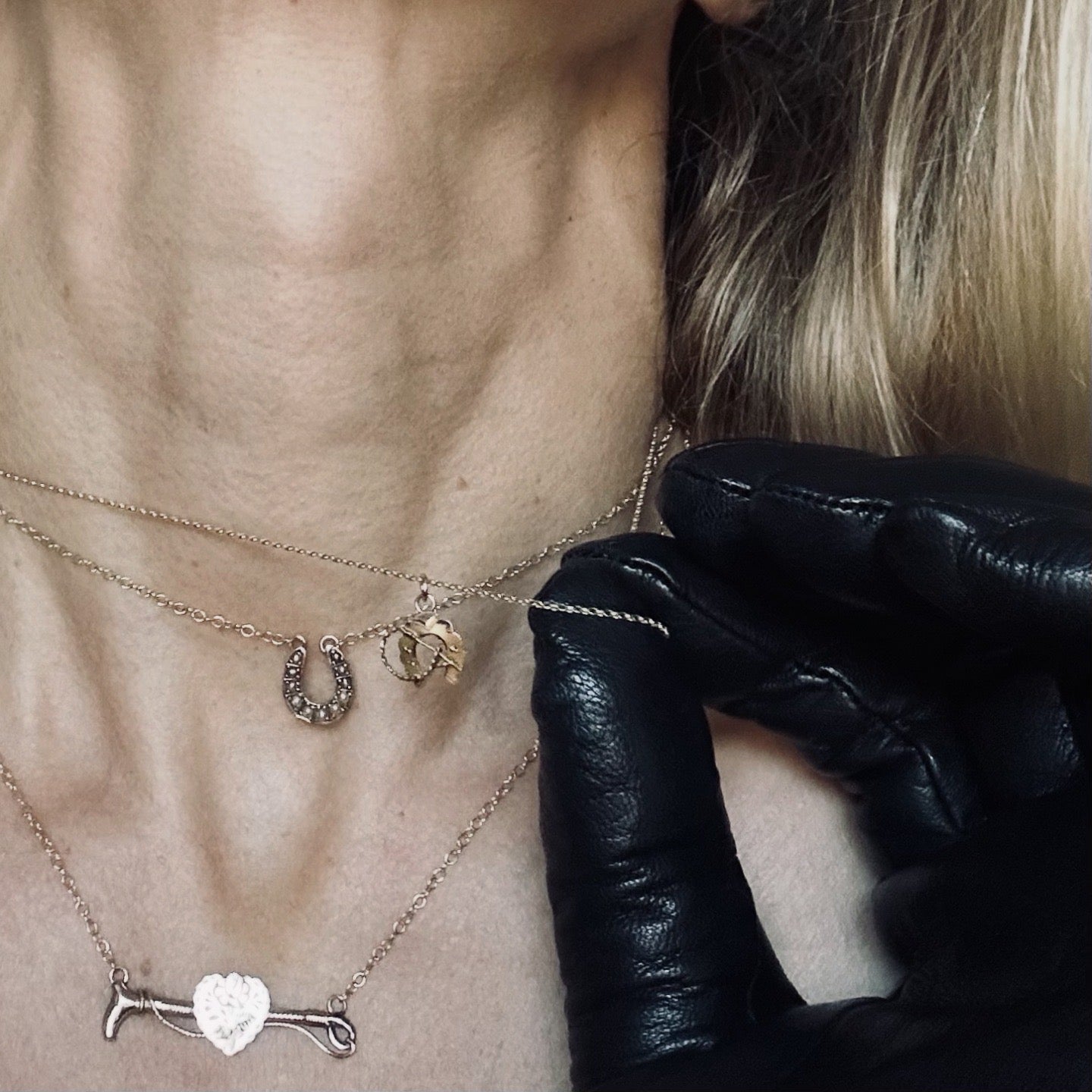 Victorian Gold Ridding crop & Heart Necklace