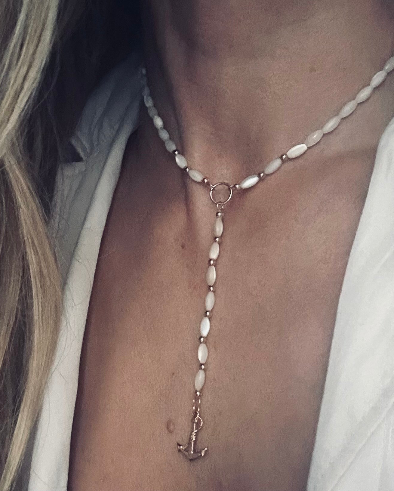 Mother of Pearl & Anchor Lariat Neclace