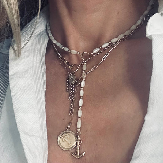 Mother of Pearl & Anchor Lariat Neclace