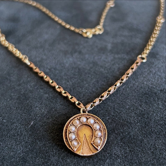 Victorian horseshoe Disk Necklace
