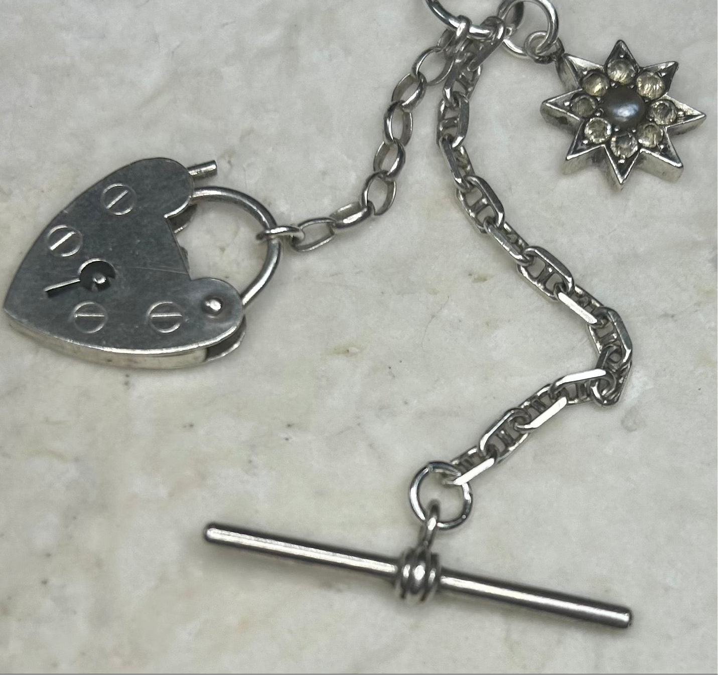 Vintage Silver mixed link charm Necklace