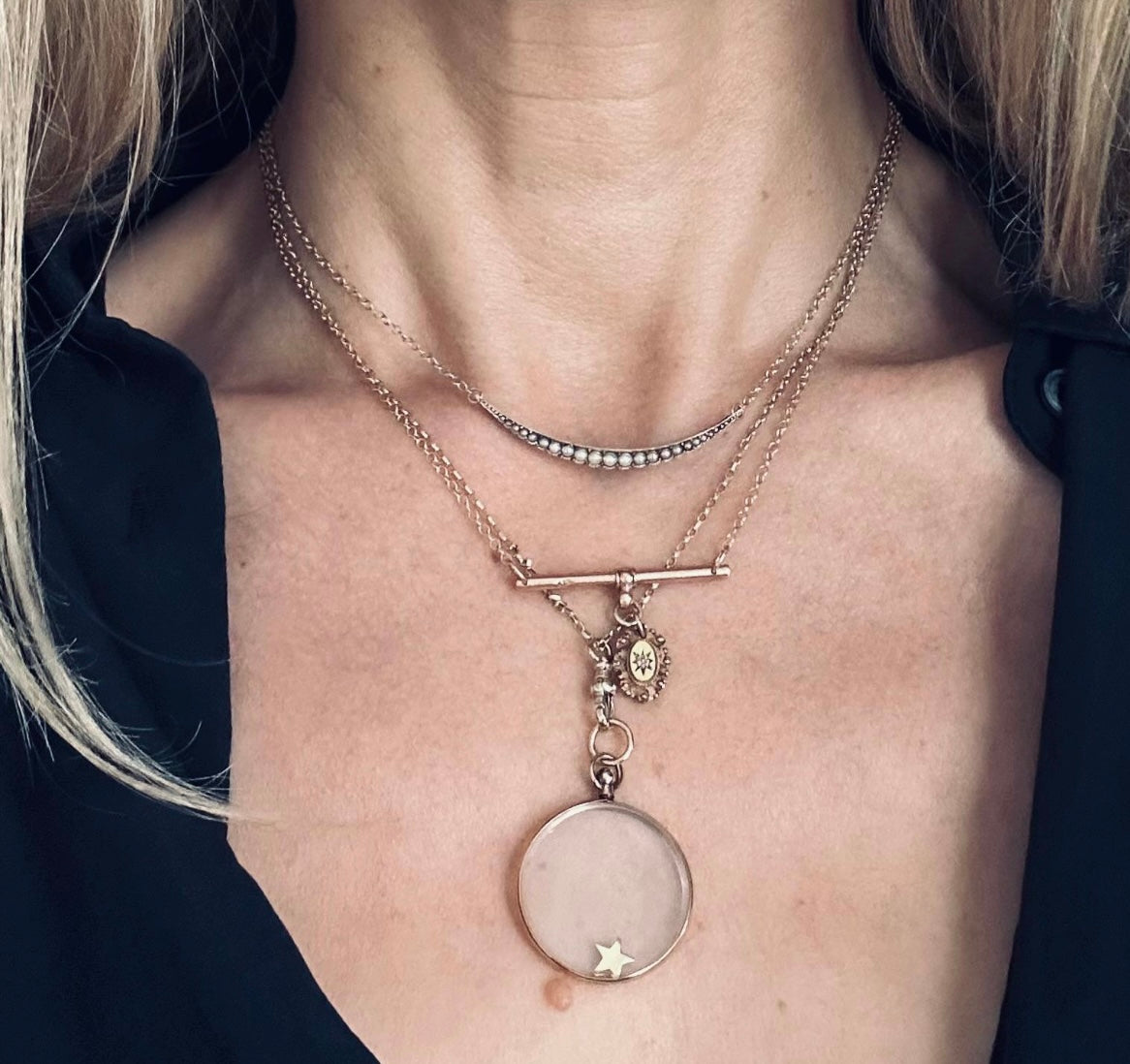 Victorian pearl seed brooch conversion necklace