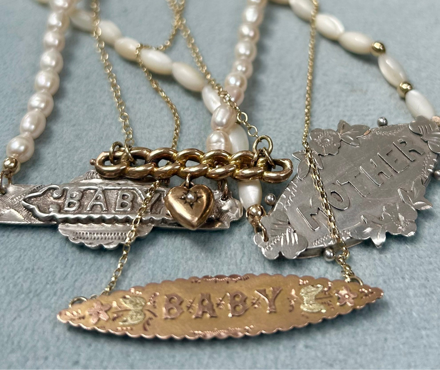 Antique bar and heart pendant necklace