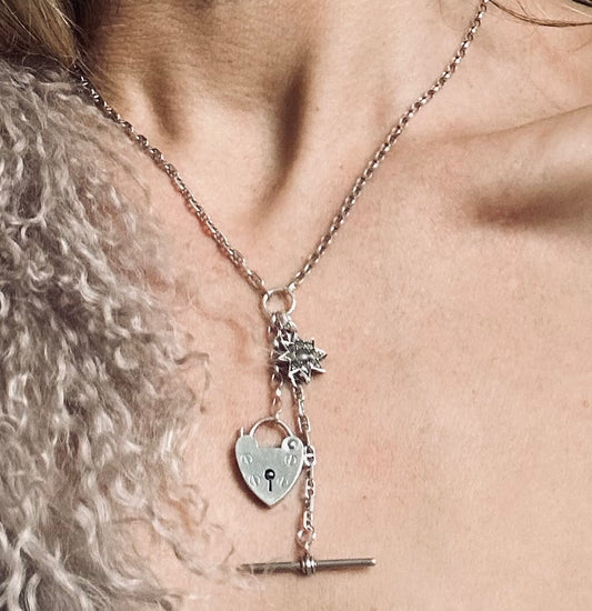 Vintage Silver mixed link charm Necklace