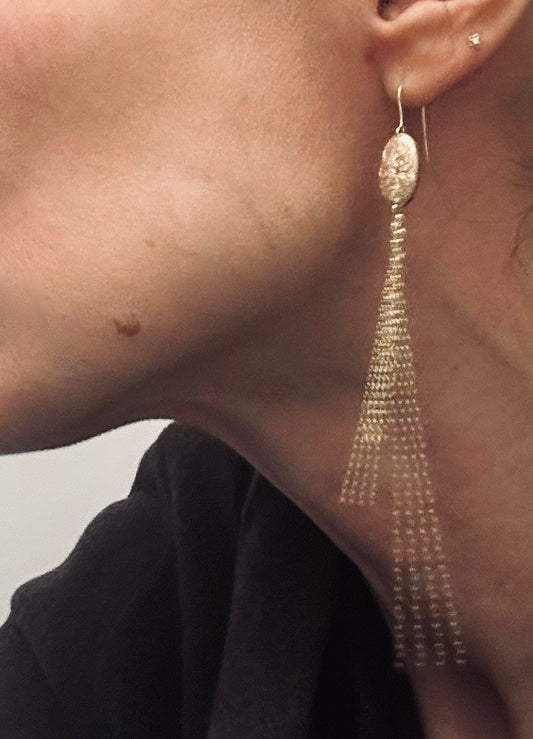 Antique 9ct Gold Disc & Chain Tassel Earrings