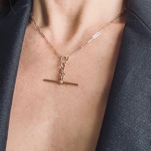 Antique Rose Gold T bar Pendant Necklace